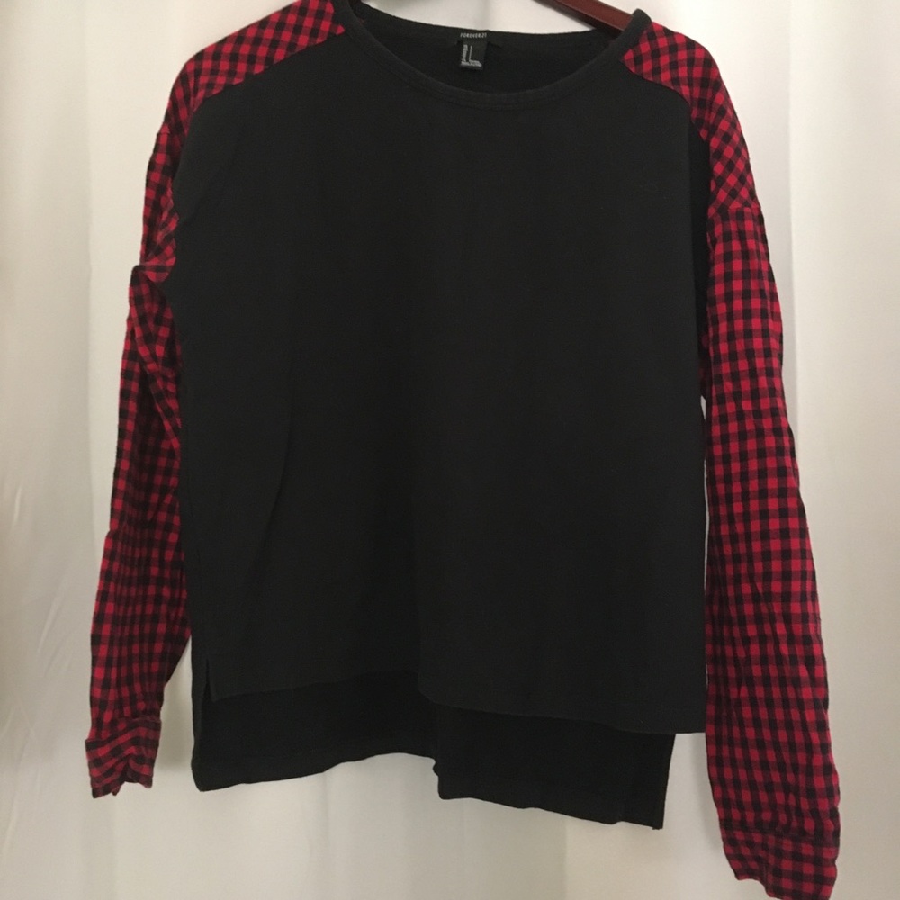 Red plaid sleeves sweater